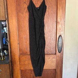 Black Maxi Slip Dress Spaghetti Strap V-Neck